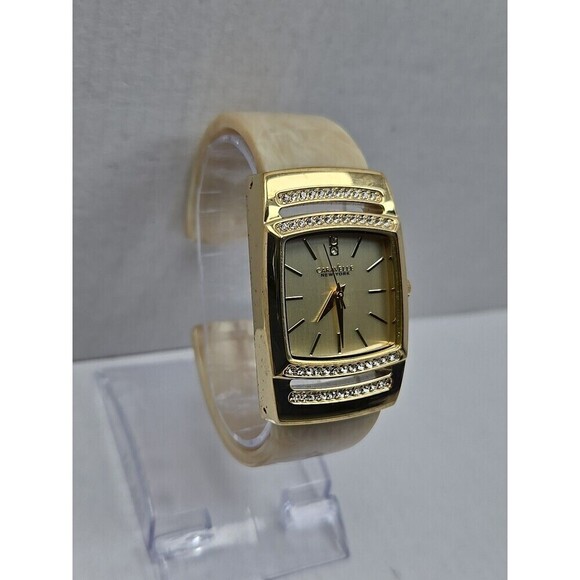 Caravelle by Bulova Crystal Bangle Watch Champagne Dial New Battery Quartz main image 6